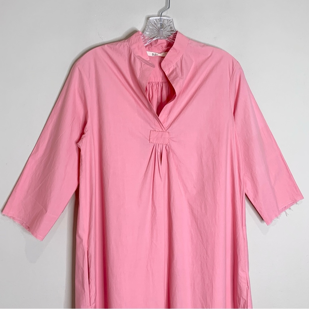 Sula Clothing Dewey Poplin Dress (Sz XS) Cotton A-Line Midi Tunic Sea Pink - Picture 6 of 16